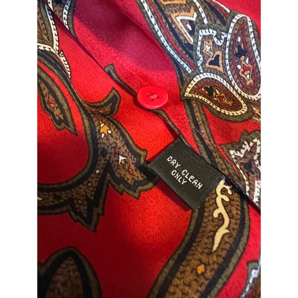 Linda Allard For Ellen Tracy Red Paisley 100% Silk Blouse Top Size 16 - Picture 3 of 7